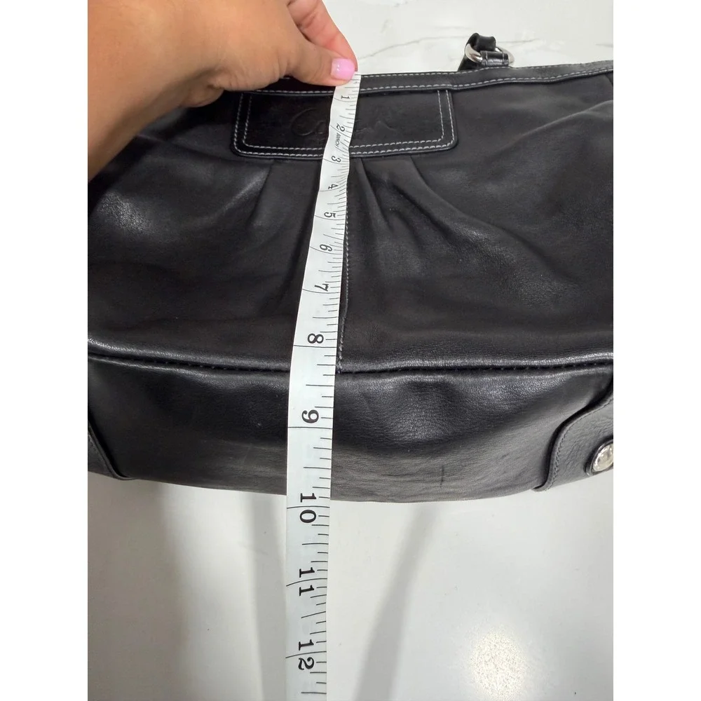 Coach Penelope Black Leather Pleated Shopper Tote Bag Silver Hardware